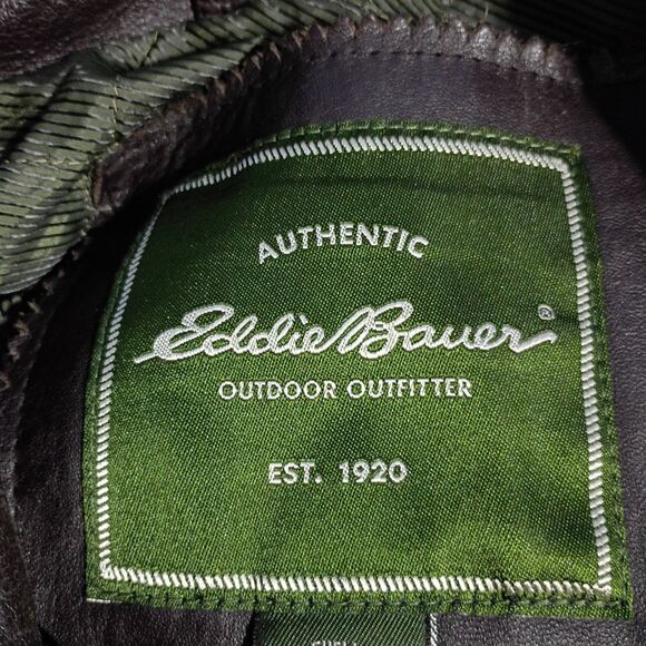 Eddie Bauer Men's Dark Brown Leather Jacket Coat Long Length Button Up M - Picture 6 of 11